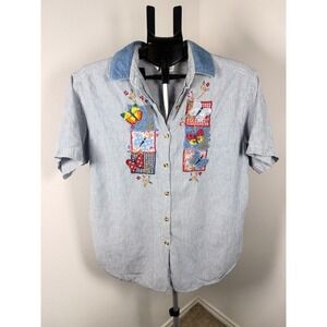 Casey & Max‎ Retro Avant-garde Pinstripe Butterfly Embroidered Vintage Shirt